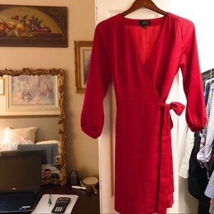 J. Crew Cherry Red Holiday Wrap Dress